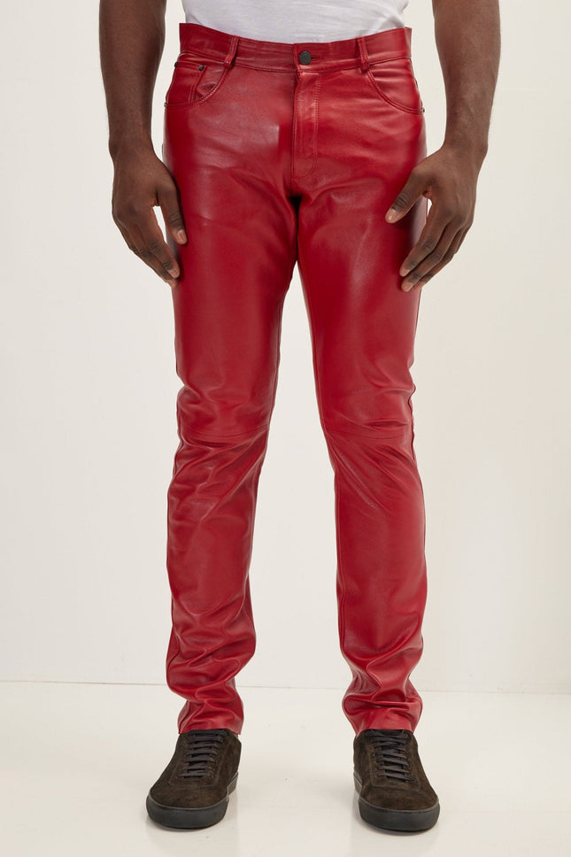 Lambskin Leather Pants - Red