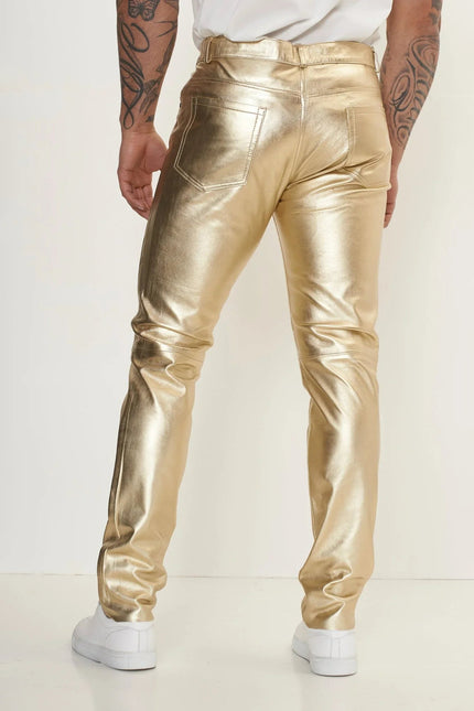 Men's Lambskin Leather Pants - Gold | Ron Tomson