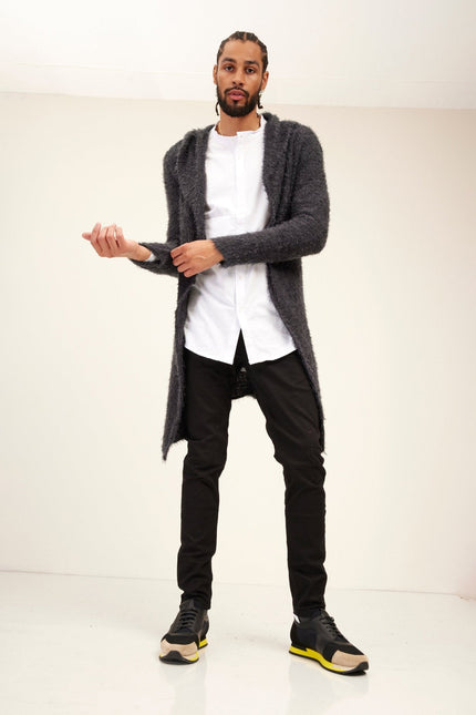 Men's Fuzzy Long Cardigan - Anthracite | Ron Tomson