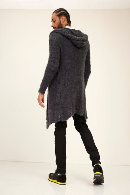 Men's Fuzzy Long Cardigan - Anthracite | Ron Tomson