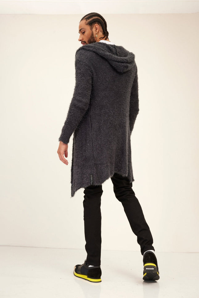 Men's Fuzzy Long Cardigan - Anthracite | Ron Tomson