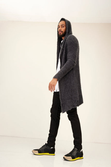 Men's Fuzzy Long Cardigan - Anthracite | Ron Tomson