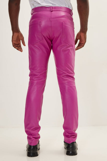 Men's Lambskin Leather Pants - Fuchsia | Ron Tomson