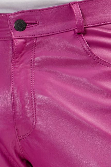 Men's Lambskin Leather Pants - Fuchsia | Ron Tomson