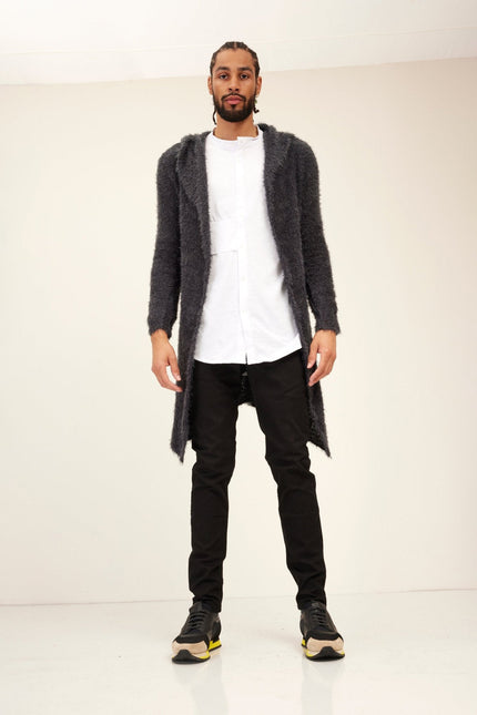 Men's Fuzzy Long Cardigan - Anthracite | Ron Tomson