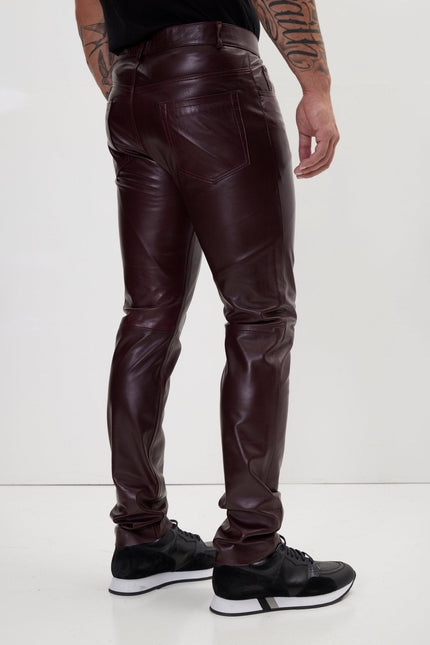 Men's Lambskin Leather Pants - Wine | Ron Tomson