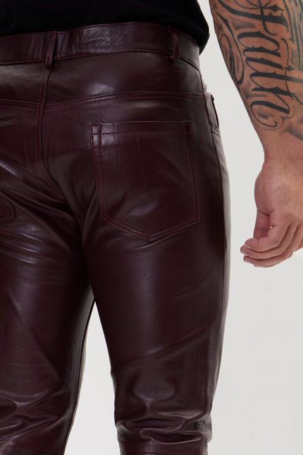 Men's Lambskin Leather Pants - Wine | Ron Tomson