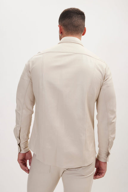 Men's Lambskin Leather Shirt - Beige | Ron Tomson