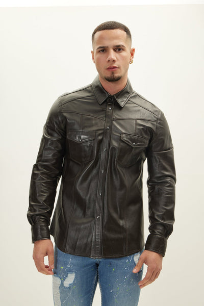 Men's Lambskin Leather Shirt - Dark Brown | Ron Tomson