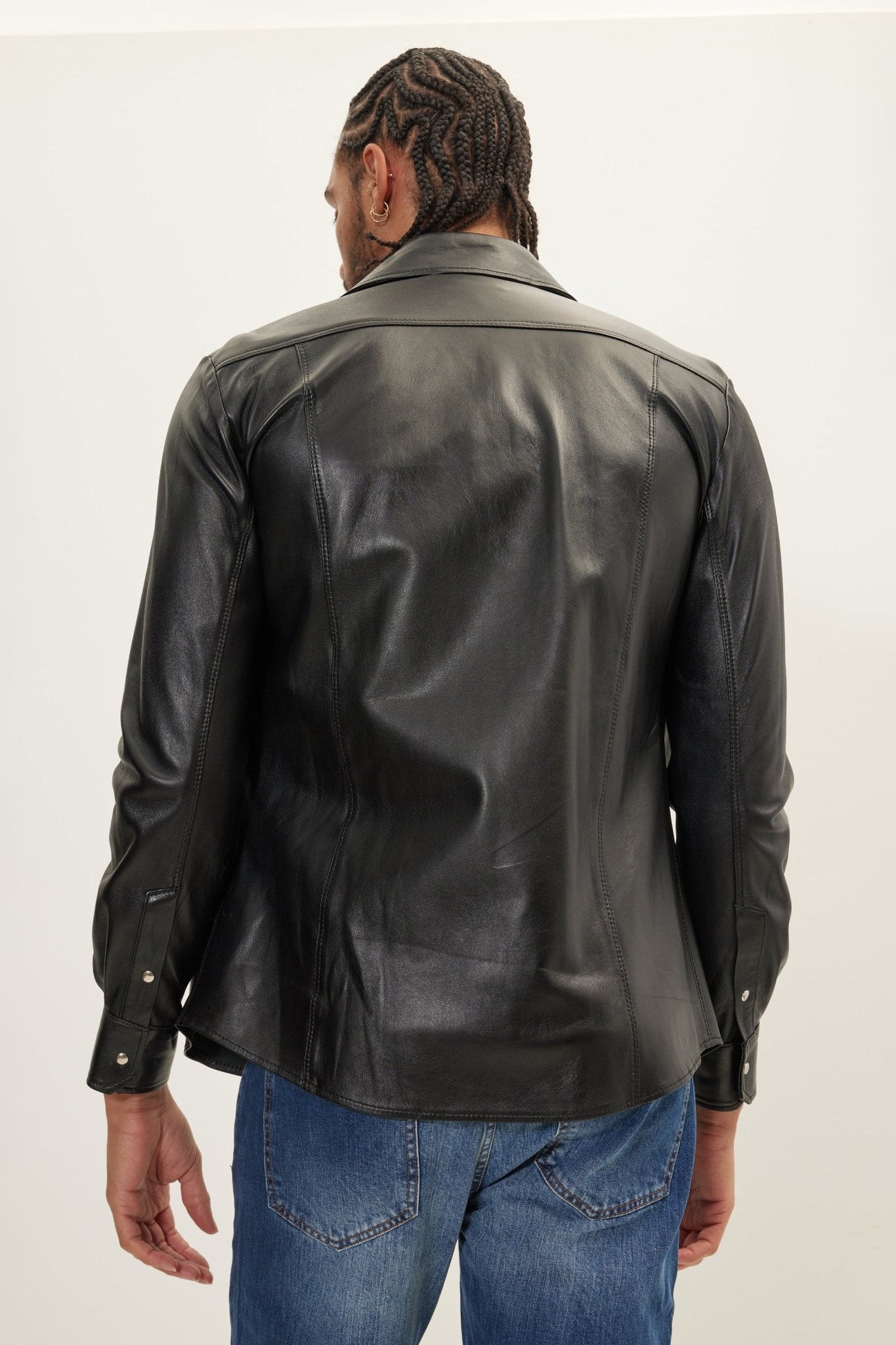 Men's Lambskin Leather Shirt - Black | Ron Tomson