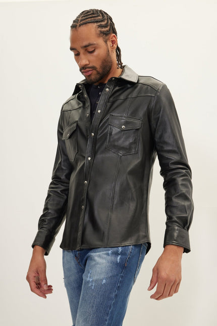Lambskin Leather Shirt - Black