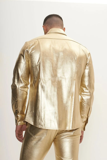 Men's Lambskin Leather Shirt - Gold | Ron Tomson