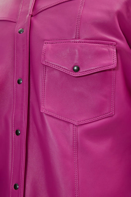 Men's Nappa Lambskin Leather Shirt - Fuchsia | Ron Tomson