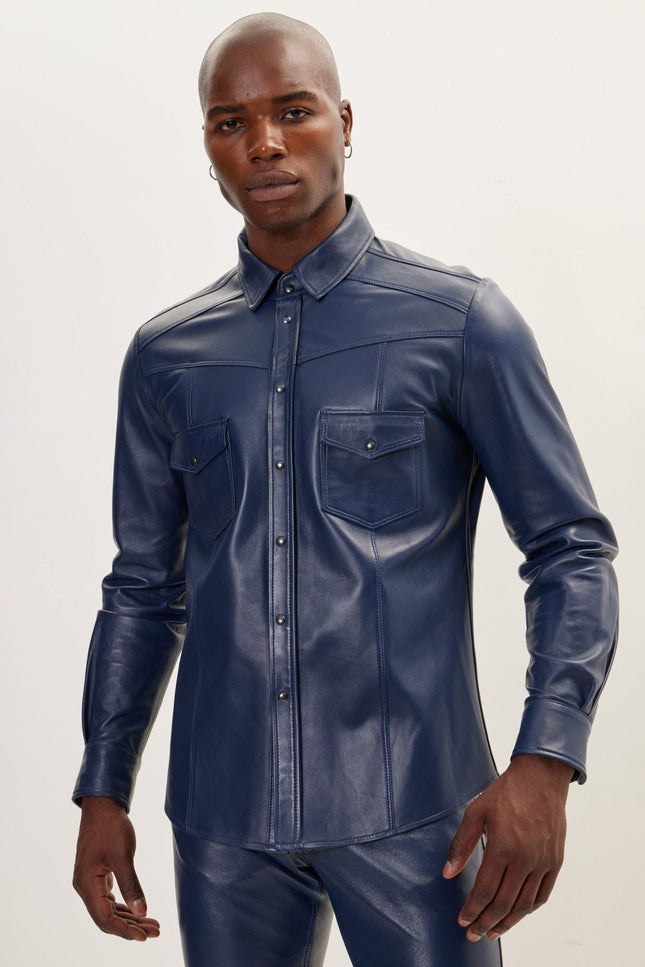 Lambskin Leather Shirt - Navy