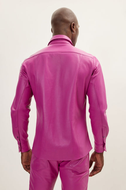 Men's Nappa Lambskin Leather Shirt - Fuchsia | Ron Tomson