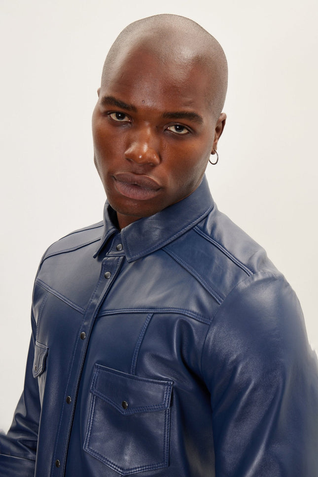 Lambskin Leather Shirt - Navy