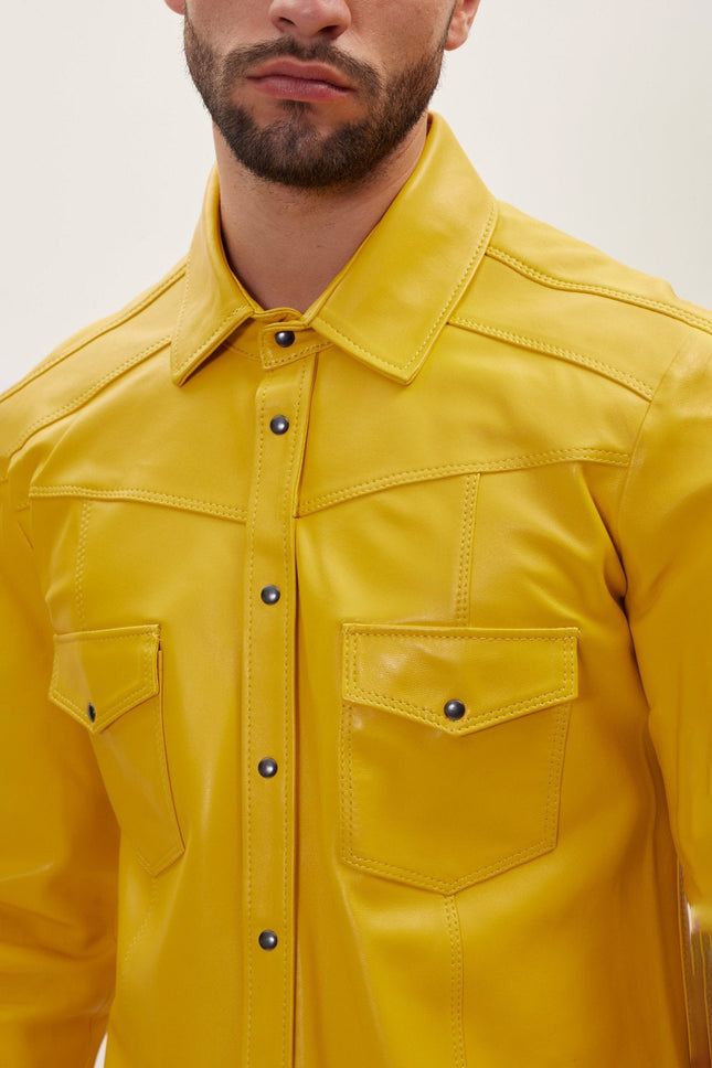 Men's Nappa Lambskin Leather Shirt - Yellow | Ron Tomson