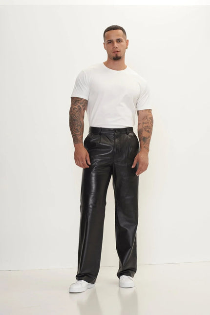 Men's Lambskin Leather Pants - Black | Ron Tomson
