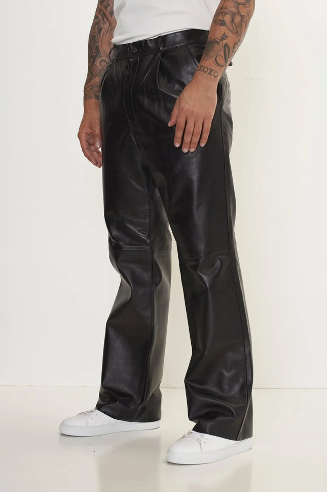 Men's Lambskin Leather Pants - Black | Ron Tomson