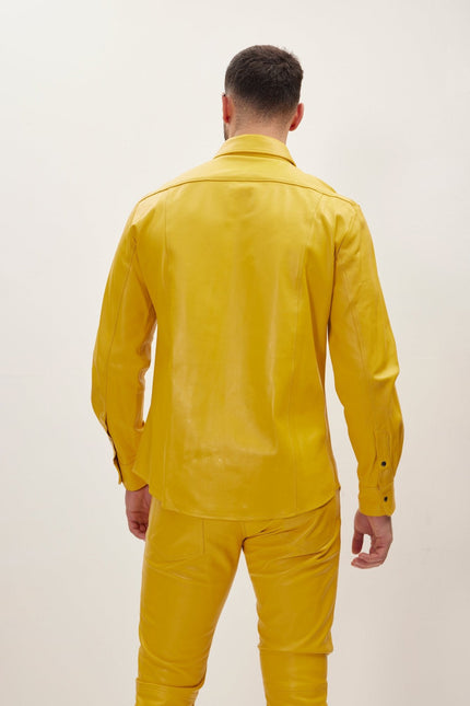 Men's Nappa Lambskin Leather Shirt - Yellow | Ron Tomson