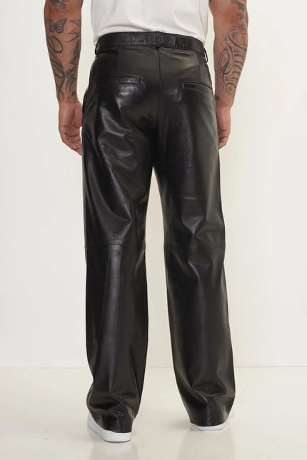 Men's Lambskin Leather Pants - Black | Ron Tomson