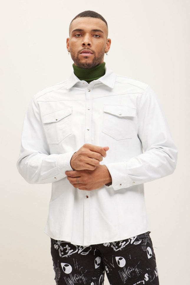 Lambskin Leather Button-Down Shirt - White