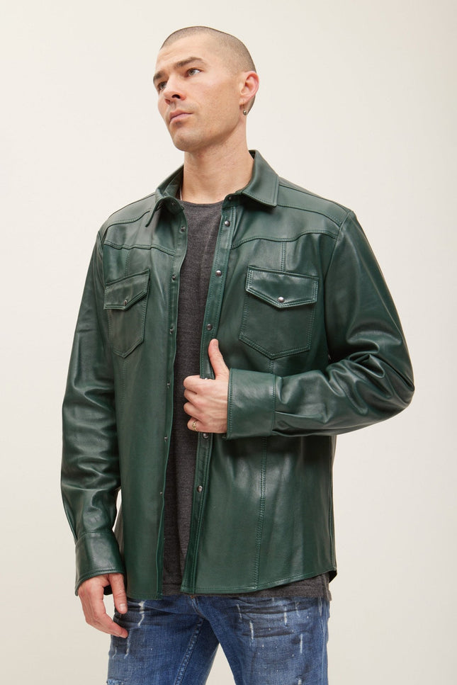 Nappa Lambskin Leather Shirt - Green