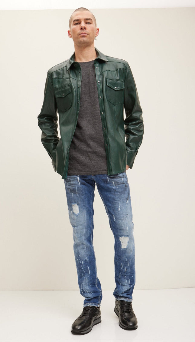 Nappa Lambskin Leather Shirt - Green