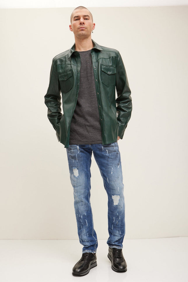 Nappa Lambskin Leather Shirt - Green