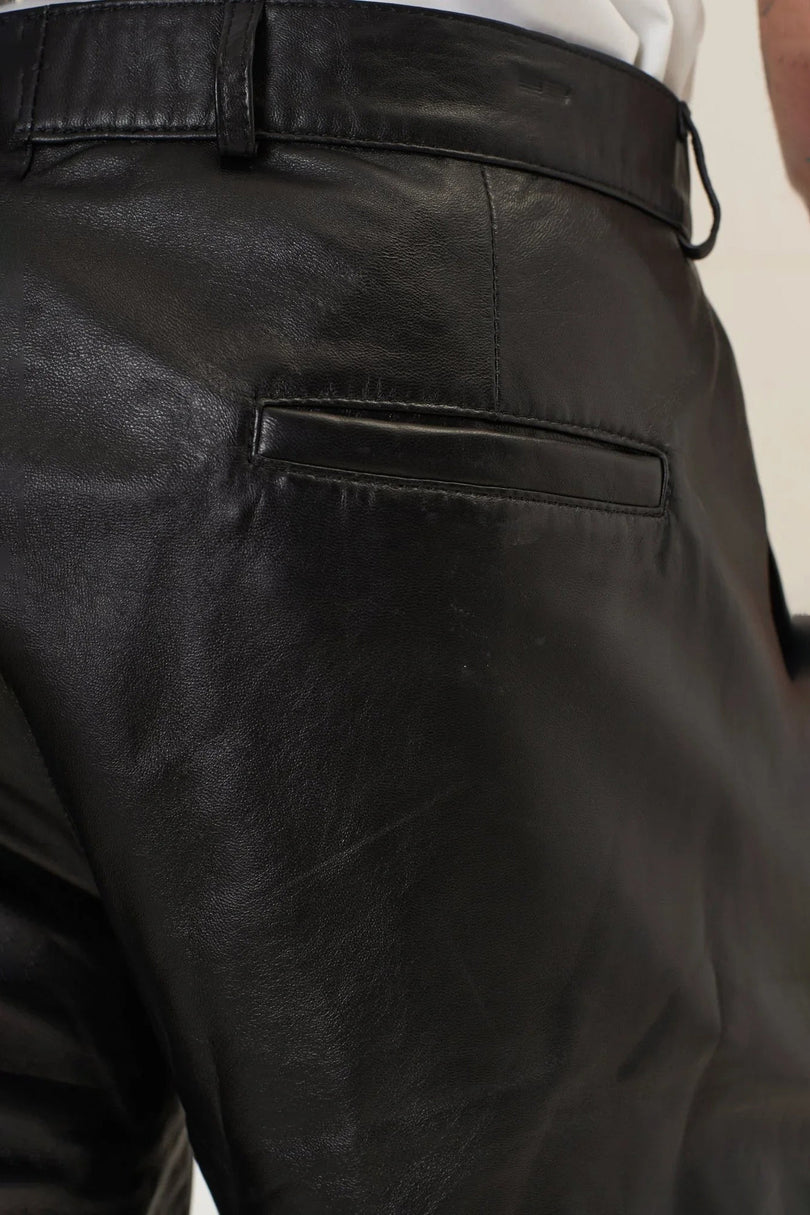 Men's Nappa Lambskin Leather Shorts - Black | Ron Tomson