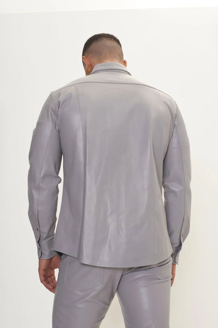 Men's Western Nappa Lambskin Shirt - Grey | Ron Tomson