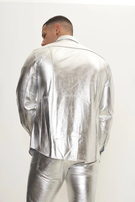 Men's Nappa Lambskin Shirt - Silver | Ron Tomson