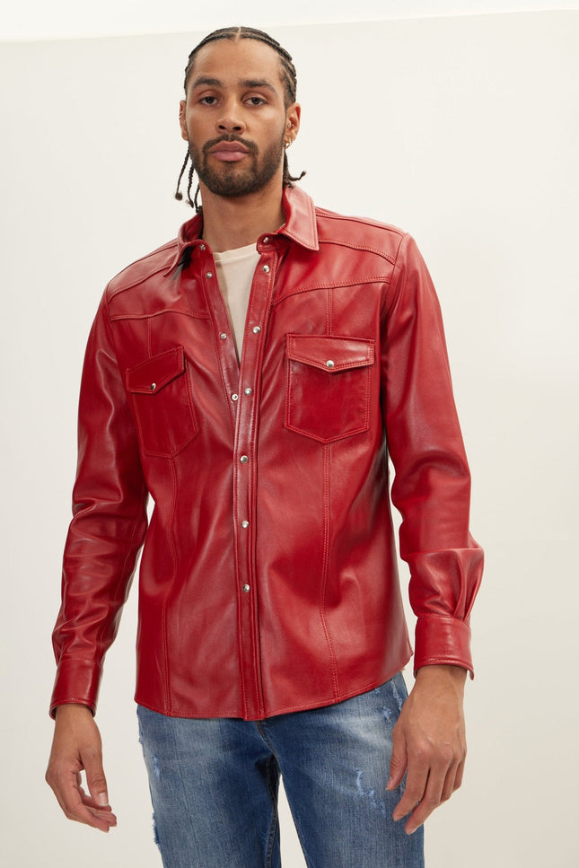 Lambskin Leather Shirt - Red