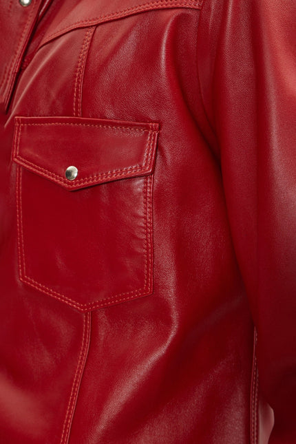 Men's Lambskin Leather Shirt - Red | Ron Tomson