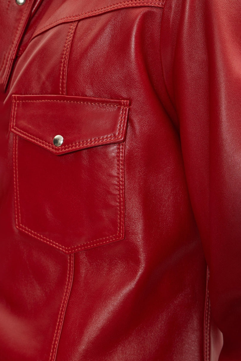 Men's Lambskin Leather Shirt - Red | Ron Tomson