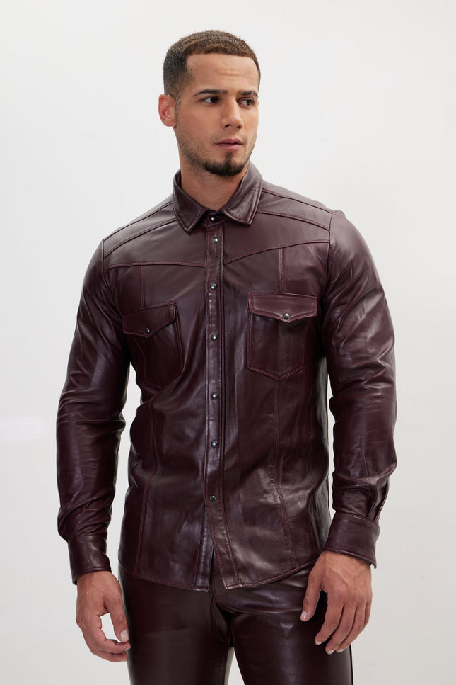 Lambskin Leather Shirt - Wine