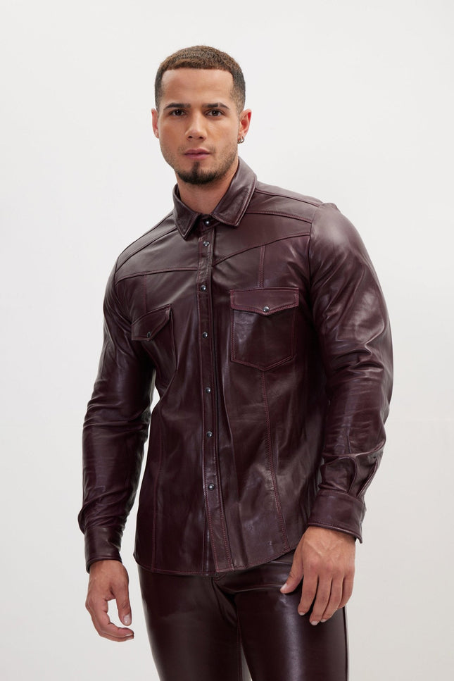 Lambskin Leather Shirt - Wine