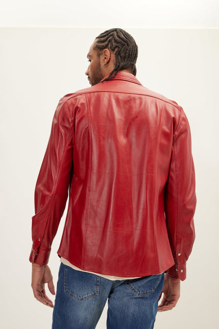 Men's Lambskin Leather Shirt - Red | Ron Tomson