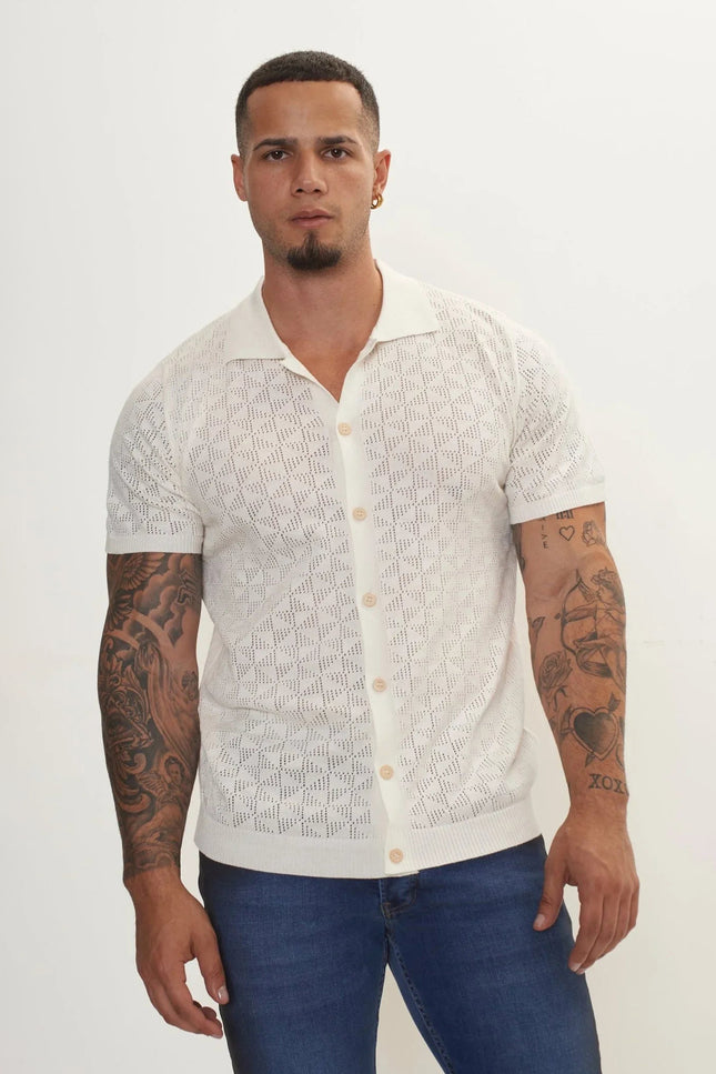Crochet Knit Polo - Off-White
