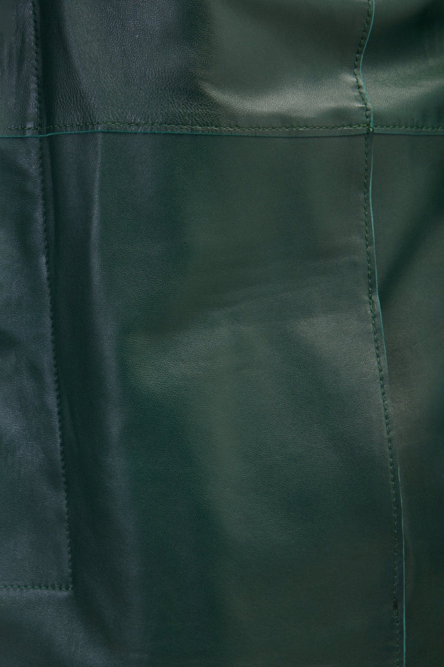 Men's Double-Breasted Leather Overcoat - Green Black | Ron Tomson