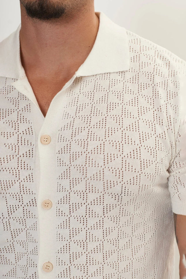 Crochet Knit Polo - Off-White
