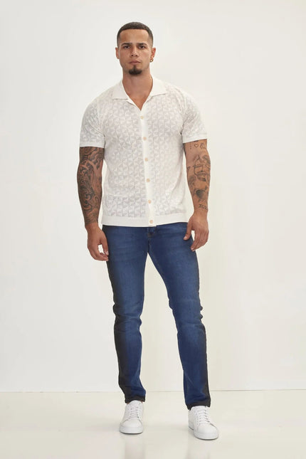 Men's Crochet Polo Shirt - Off-White | Ron Tomson