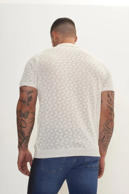Men's Crochet Polo Shirt - Off-White | Ron Tomson