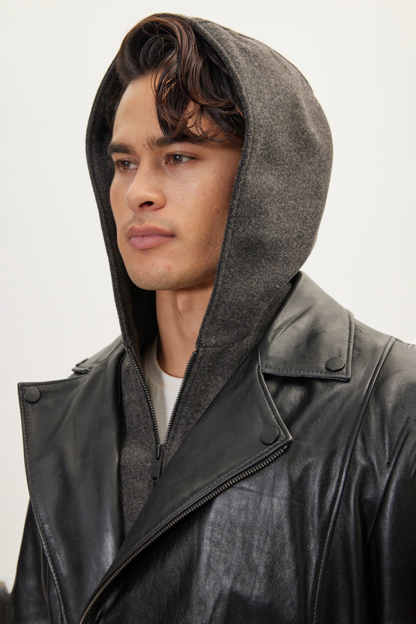 Men's Asymmetric-Zip Leather Motorcycle Jacket - Black | Ron Tomson