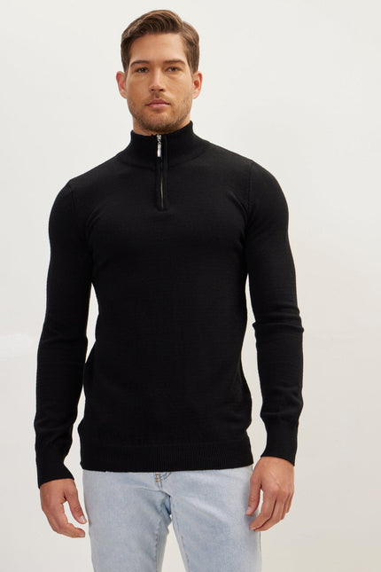 Men's Half-Zip Sweater - Black | Ron Tomson