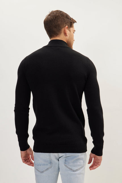 Men's Half-Zip Sweater - Black | Ron Tomson