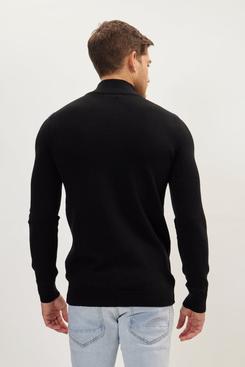 Men's Half-Zip Sweater - Black | Ron Tomson