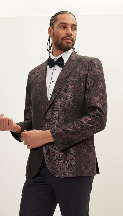 Glitter Paisley Dinner Jacket - Burgundy