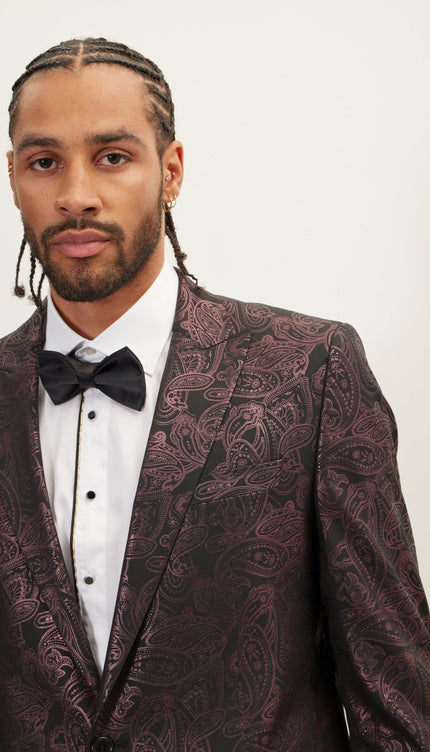 Glitter Paisley Dinner Jacket - Burgundy