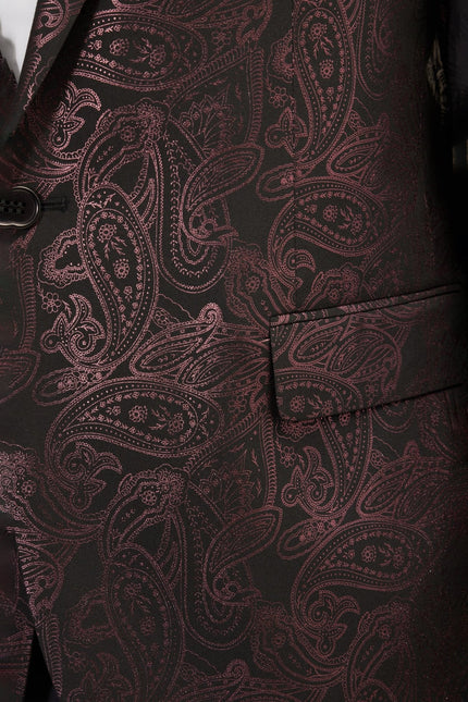 Men's Glitter Paisley Dinner Jacket - Burgundy | Ron Tomson